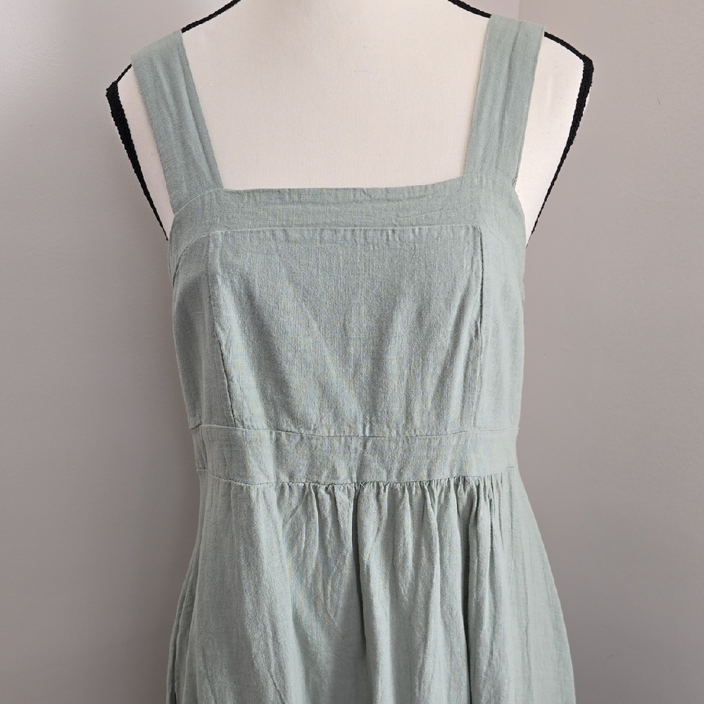 Francesca Bettini Sage Grewn Linen/cotton Blend Midi A Line Tie Back Dress Med - Picture 2 of 6